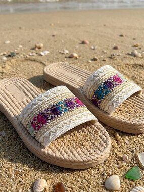 Summer Slippers Outdoor Flat Designer Shoes Women Large Size Bohemian Ethnic